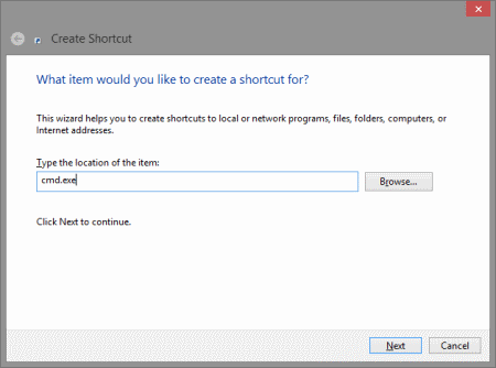 Create Shortcut Create Shortcut for CMD.exe
