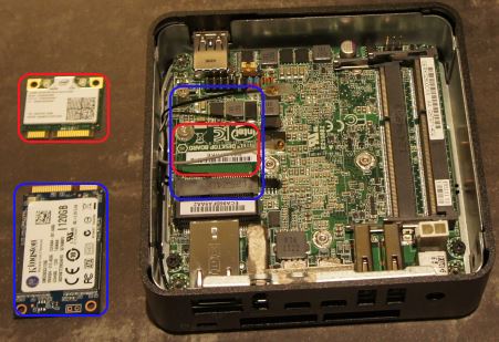 WLAN and mSATA are mounted above each other.